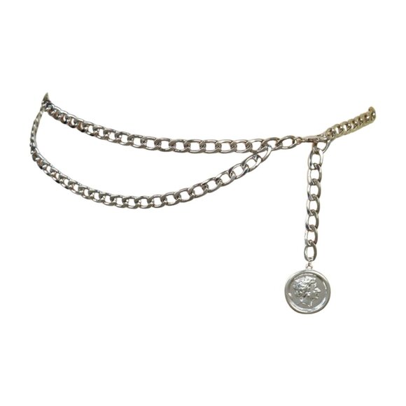 Women Silver Metal Chain Link Belt Hip High Waist Medallion Coin Charm M L XL main image 7